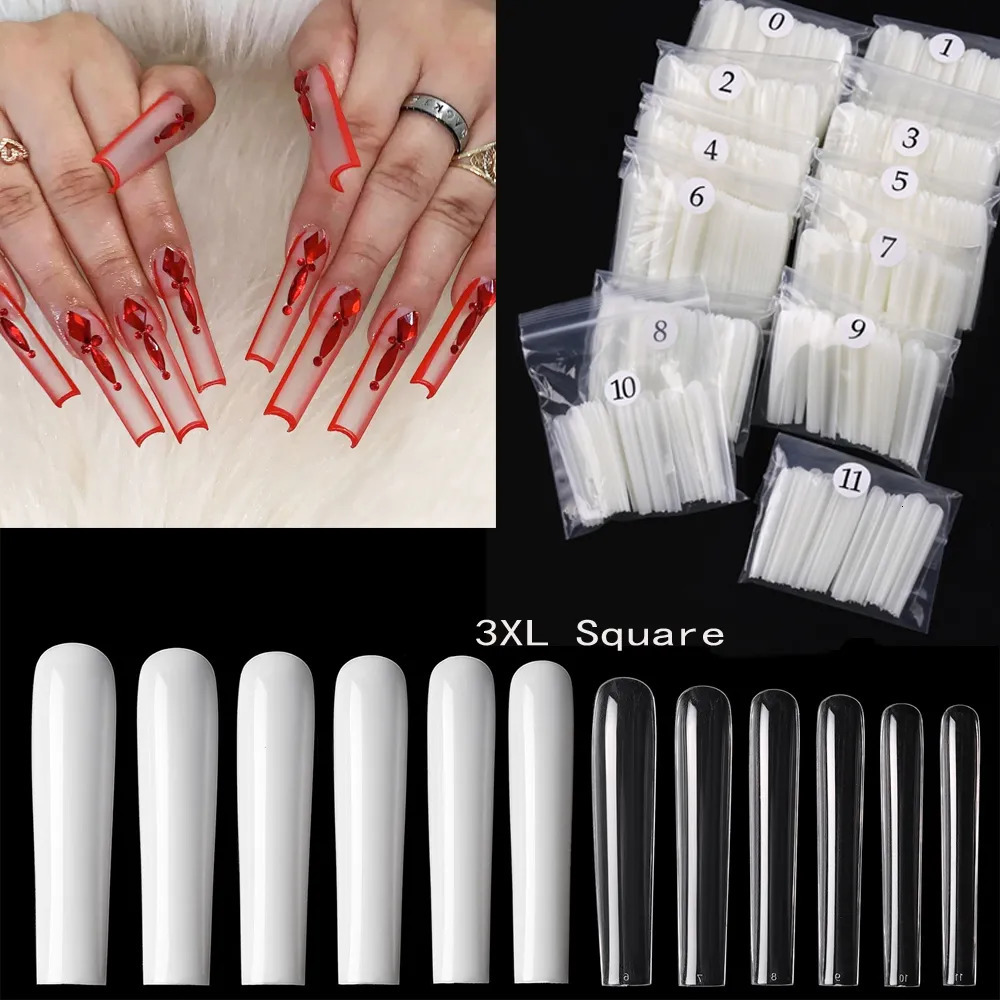False Nails 3XL 011 Long Size Flatter SQUARE No C Curve Nail Tips Straight French Coffin Art Half Cover Pack of 240PCS 231204