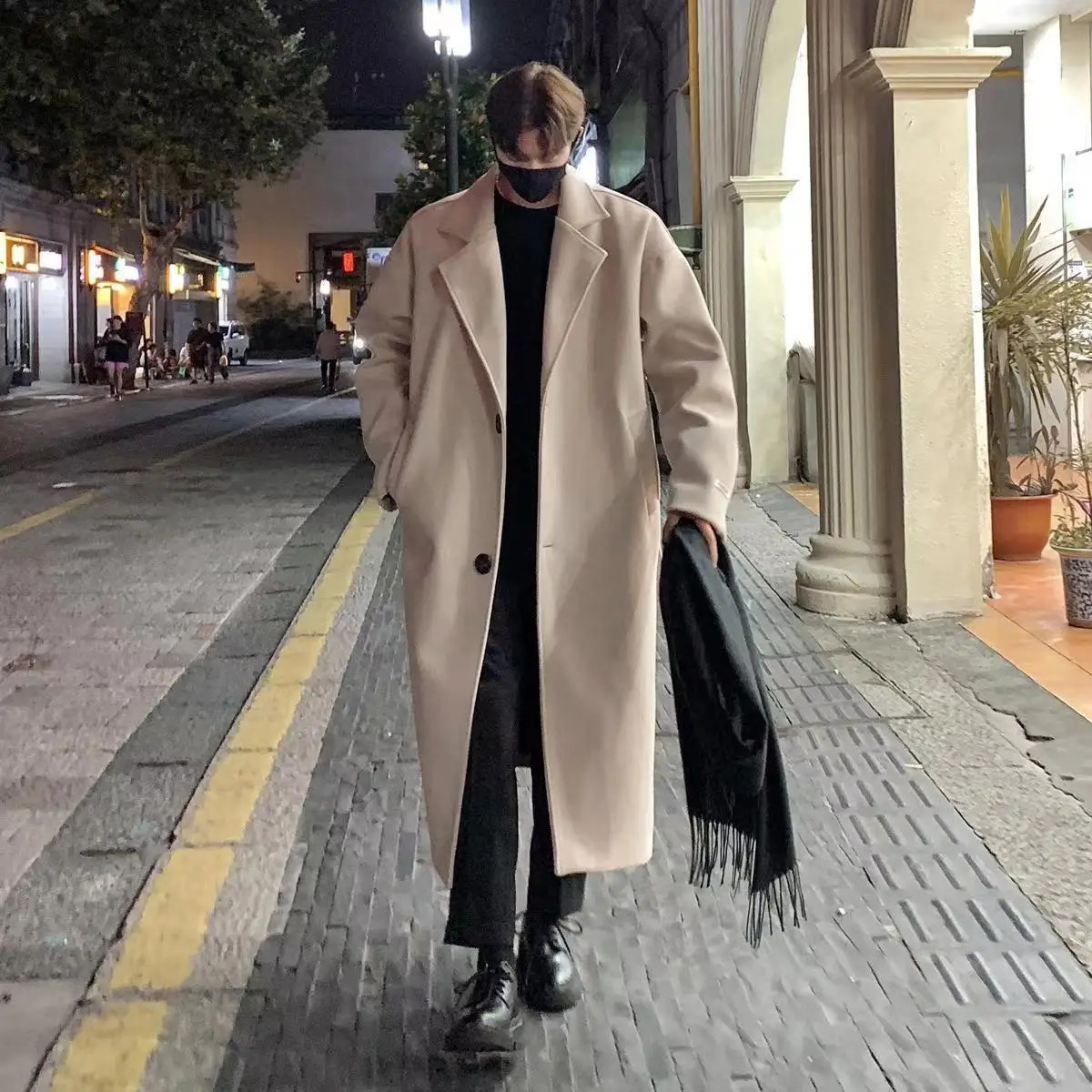 Men's Wool Blends Winter Blend Overcoat Singlebreasted Long Coat Loose Fit Casual Trench Jacket 231205