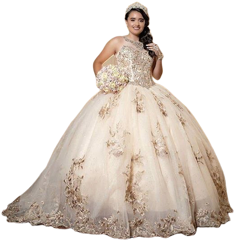 Floral Lace Appliques Gorgeous Quinceanera Dresses Floor Length Sleeveless Jewel Neck Long Princess Sweet 16 Dress 2024 Prom Special Occasion Gown