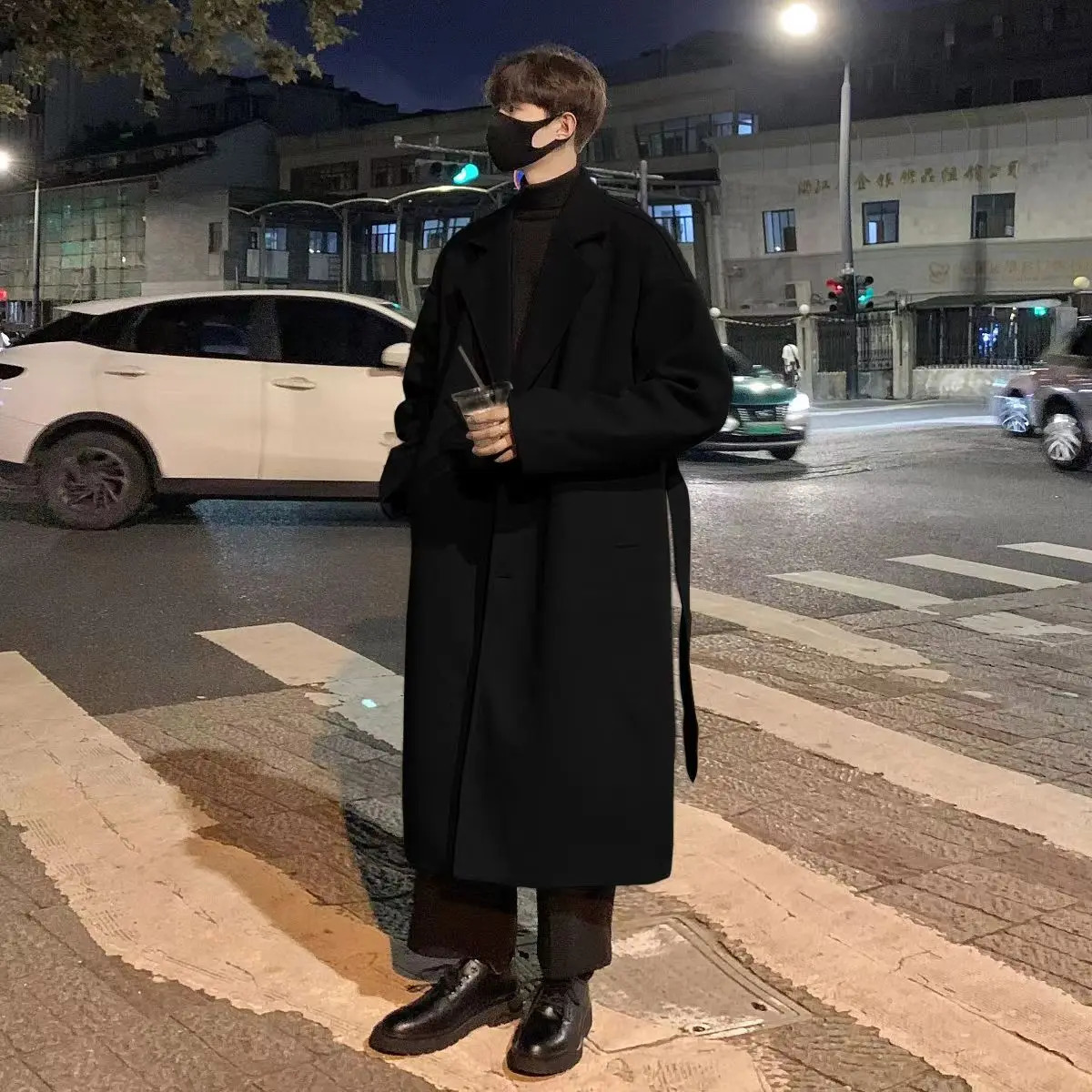 Men's Wool Blends Winter Blend Overcoat Singlebreasted Long Coat Loose Fit Casual Trench Jacket 231205