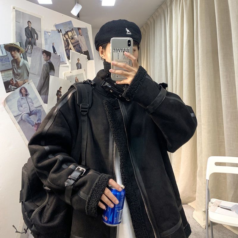 Winter Jacket Women Gothic Punk Warm Oversize BF Style Pocket Black Coat Female Retro Streetwear Harajuku Chic Outwear New 201217