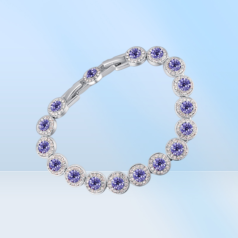 Fashion Real Round Crystal From Austria Silver Color Zircon Bracelets Bangle For Women Wedding Jewelry Accessories Gift