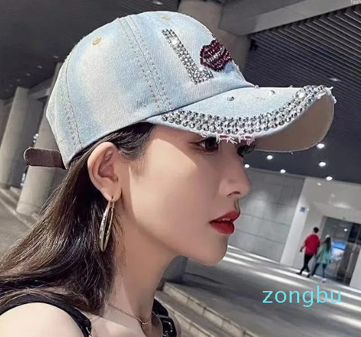 Ball Caps Women's Hats Rhinestone Baseball Cap Outdoor Sports Snapback For Women Denim Lipstick Pattern Hat