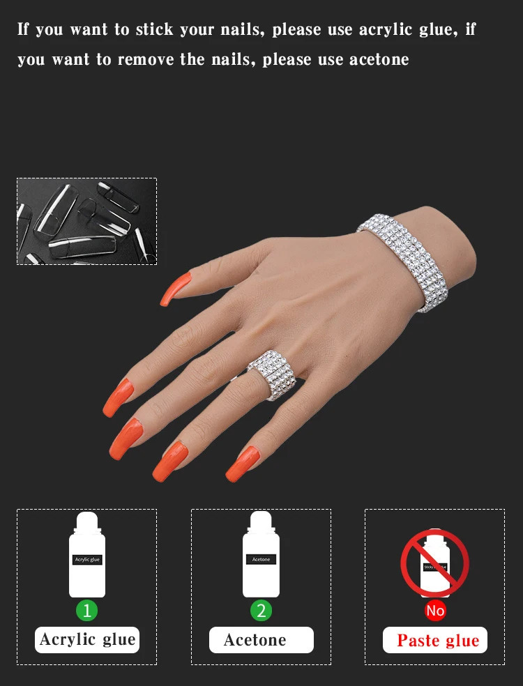 False Nails Silicone Practice Hand Lifelike Acrylic Nail Art Mannequin Finger Training with Clip Holder for DIY Salon Artists ZHQ0322 231204