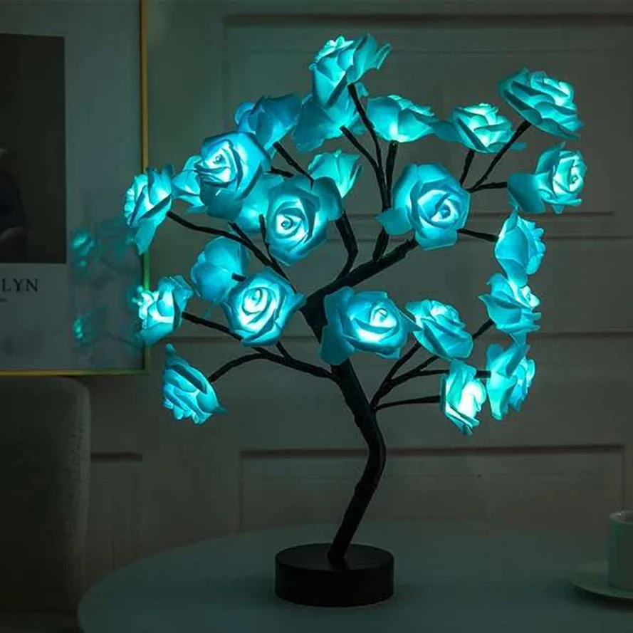 24 LED Rose Tree Lights USB Plug Table Lamp Fairy Flower Night Light For Home Party Christmas Wedding Bedroom Decoration Gift D3.0