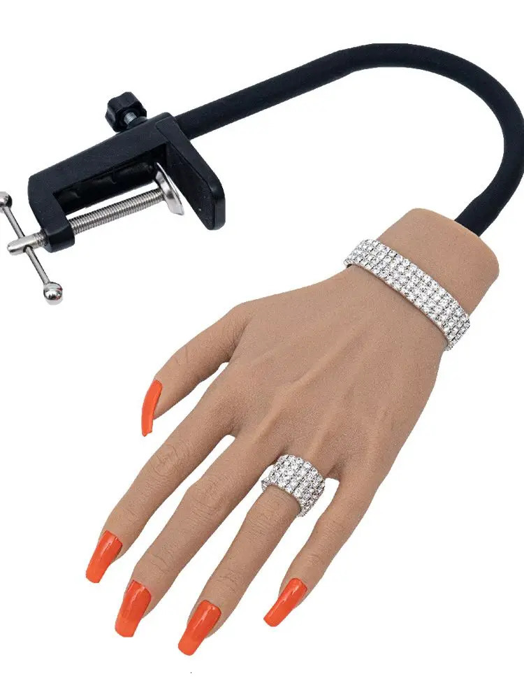 False Nails Silicone Practice Hand Lifelike Acrylic Nail Art Mannequin Finger Training with Clip Holder for DIY Salon Artists ZHQ0322 231204