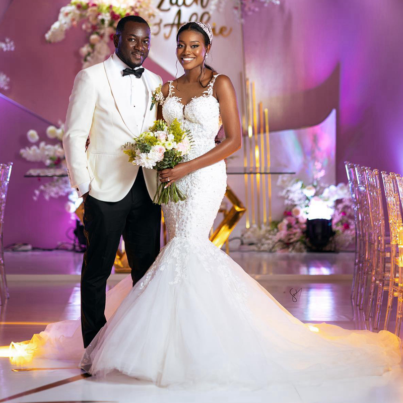 Elegant Mermaid Wedding Dresses Spaghetti Straps Fulllace Appliqued Tiered Tulle Bridal Dress for Birde African Black Women Country Style Chapel Dress