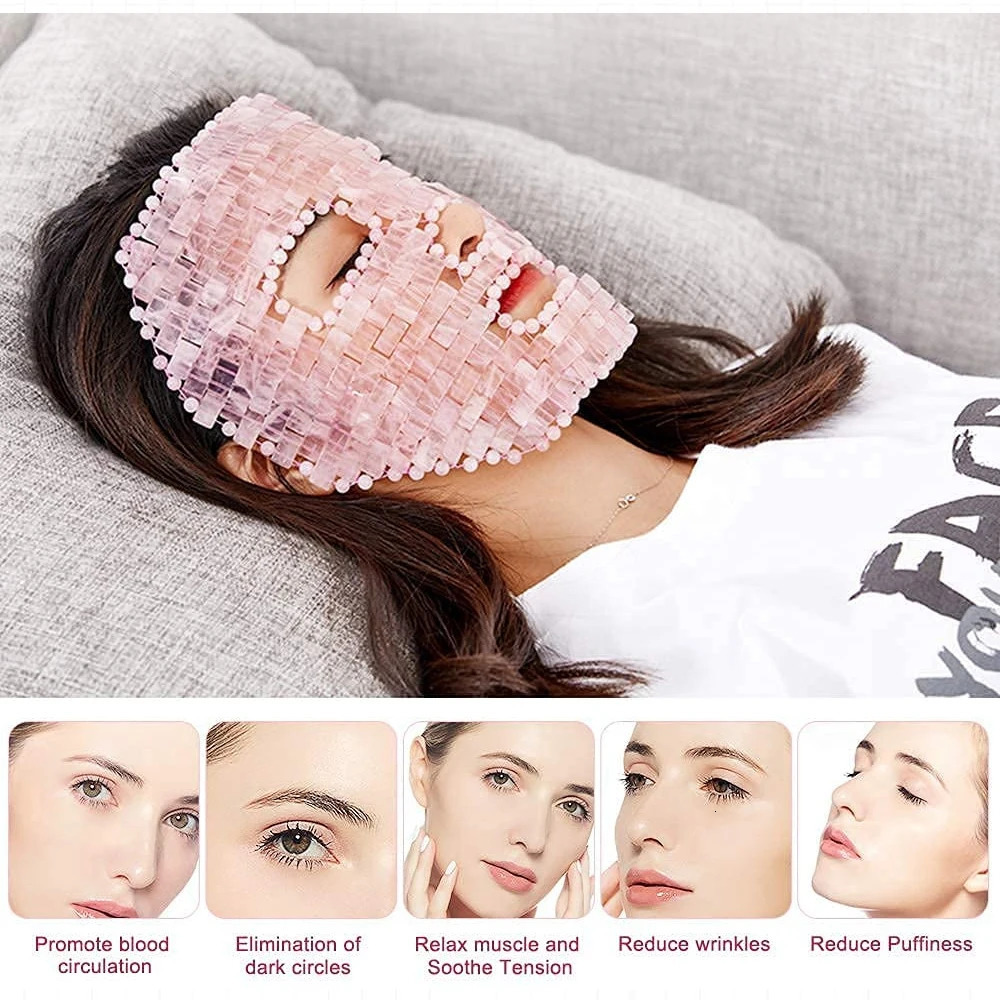 Face Massager Rose Quartz Face Mask Cold Therapy Skin Care Tools Cooling Massager Wrinkle Removal 100% Natural Jade Crystal Sleep Mask 231204