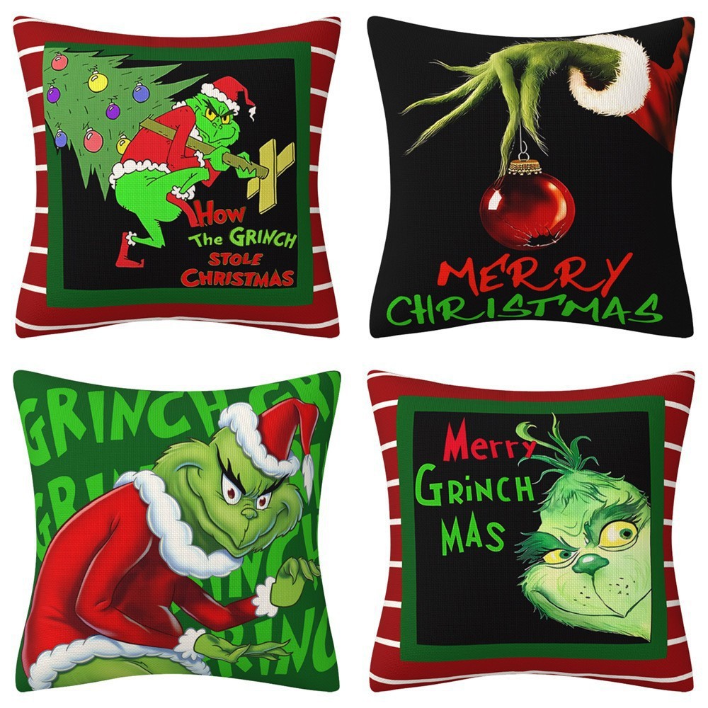 Christmas Pillow Cases Cartoon Grinch Theme Printed Decorative Cushion Cover Pillowcase for Home Sofa Car Decoration 16 Styles