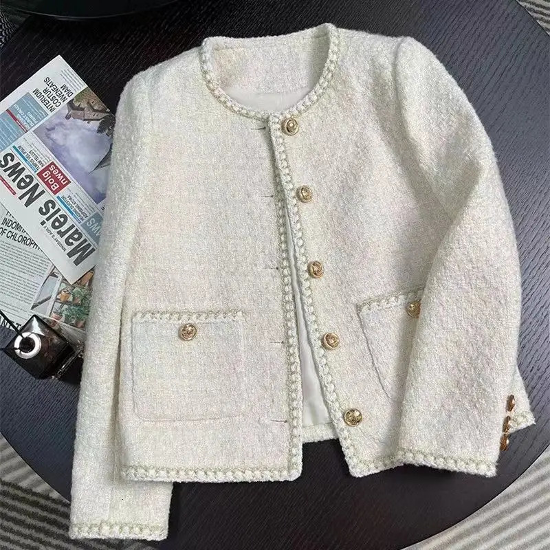 womens suits blazers spring autumn women tweed jacket round neck woolen temperament korean chic short coat blazer outerwear 231204