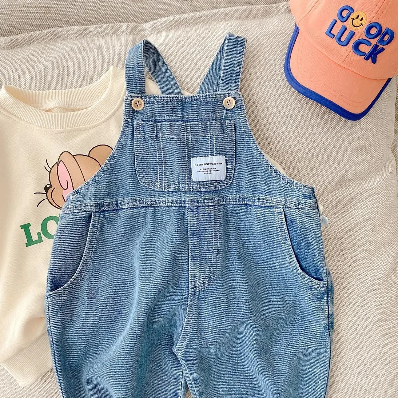 Overalls Autumn Children Denim Jumpsuit 1-7Years Toddler Kid Boy Girl Pocket Loose Suspender Long Pant Jeans Fashion Overalls Clothes 231204