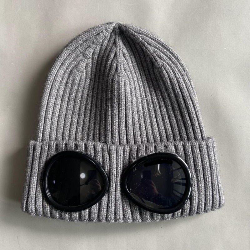 Two lens men caps cotton knitted warm beanies outdoor casual Winter skull caps black blue