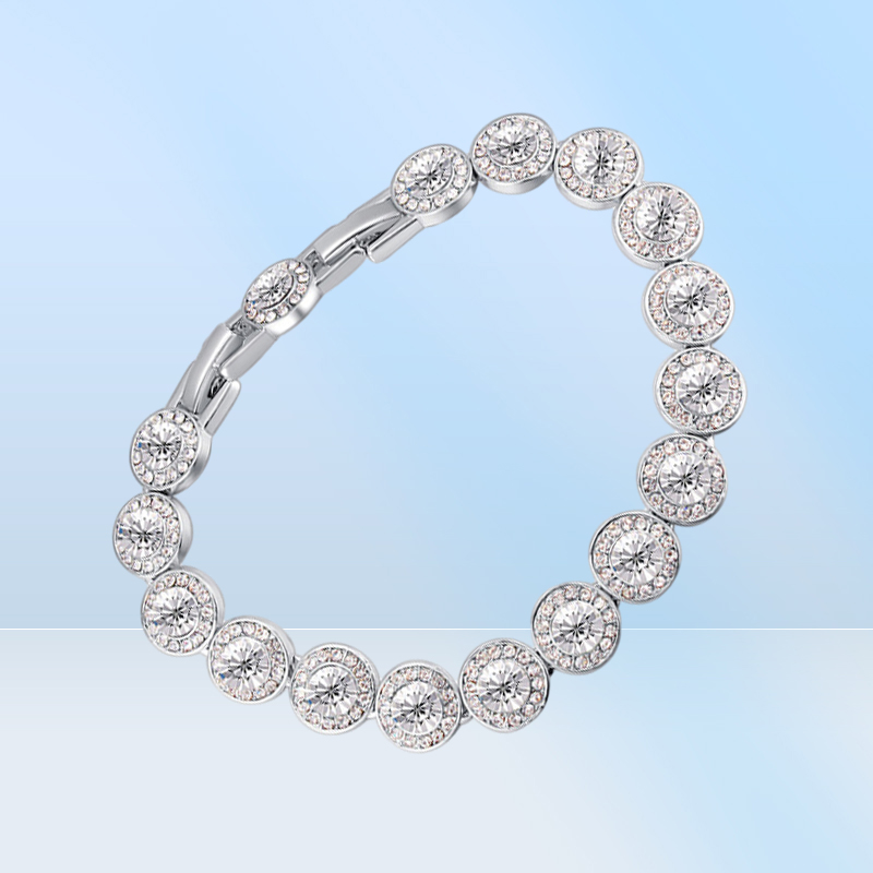 Fashion Real Round Crystal From Austria Silver Color Zircon Bracelets Bangle For Women Wedding Jewelry Accessories Gift