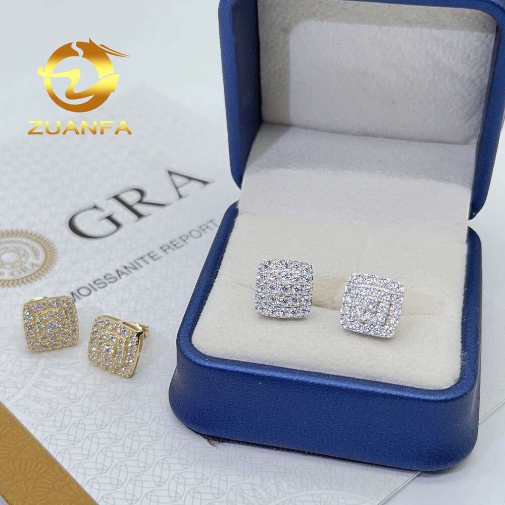 Hiphop Earrings Pass Diamond Tester 925 Sterling Silver Gold Plated Classic Moissanite Screw Back