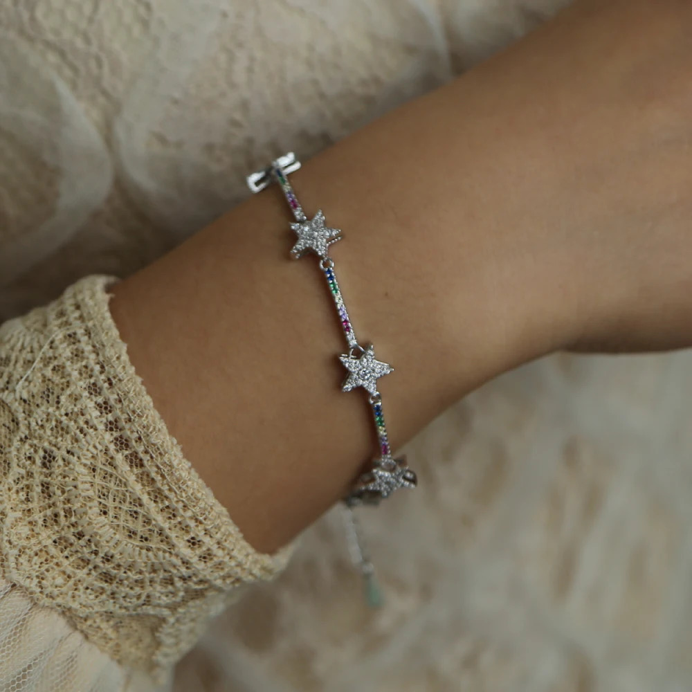 Chain Iced Out StarsTennis Chain Bracelet For Women Rainbow Star Charm Bangle Shiny Crystal CZ Elegant Fancy Jewelry Ladis Femme Gifts 231205