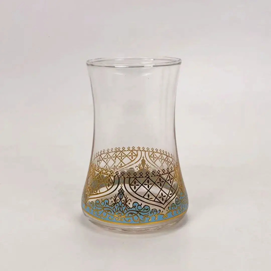 Mugs Turkish Tea Glasses Cups Set Saucers with Spoon Coffee Cup Romantic Exotic Glass Tea Cup Blue Gold Kitchen Decoration Drinking 231204