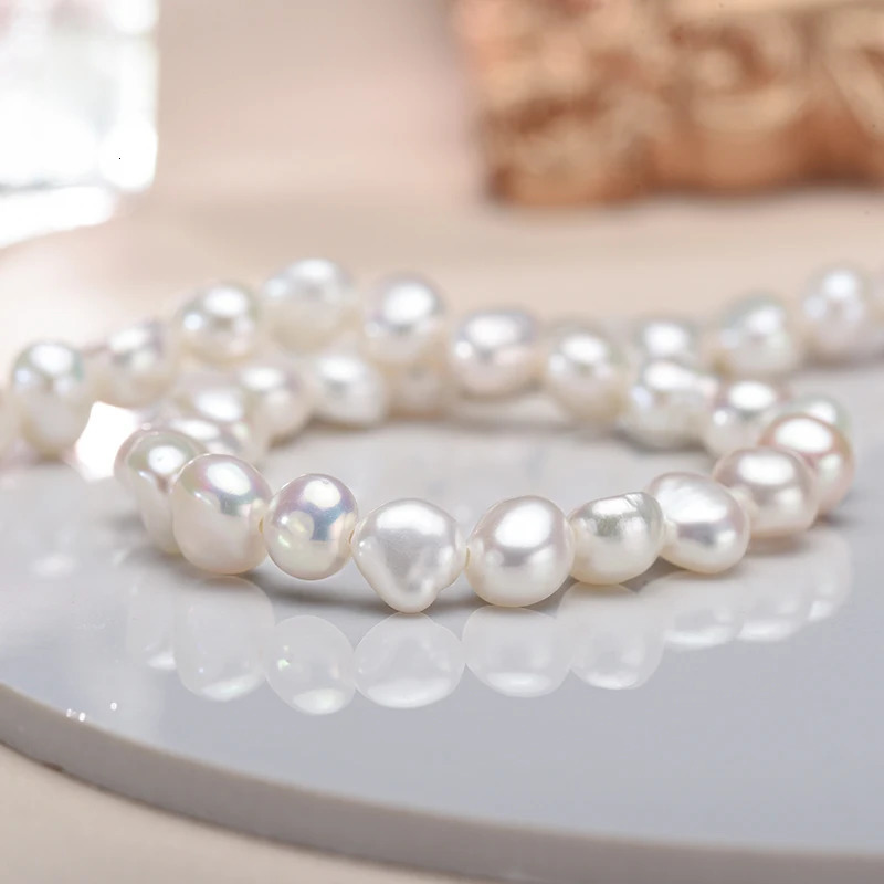 Chain 56mm White Stretch Cultured Freshwater Baroque Pearl Bracelet for Women Gift Wife Girls Mother 925 Sterling Silver Bracelets 231204