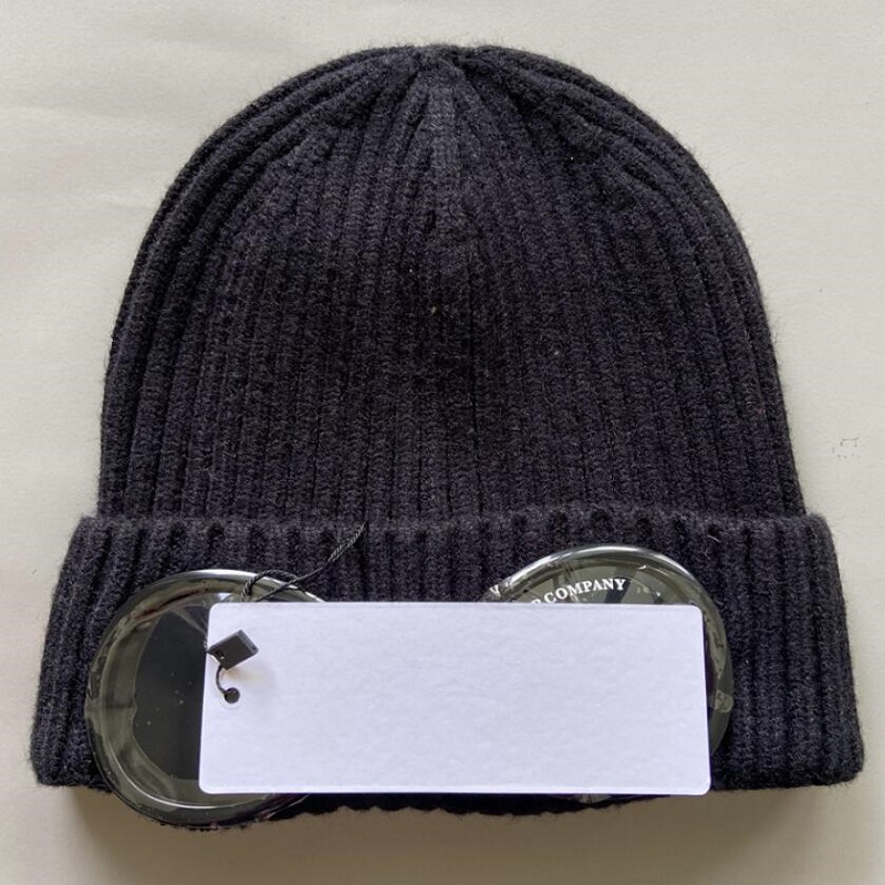 Two lens men caps cotton knitted warm beanies outdoor casual Winter windproof hats black