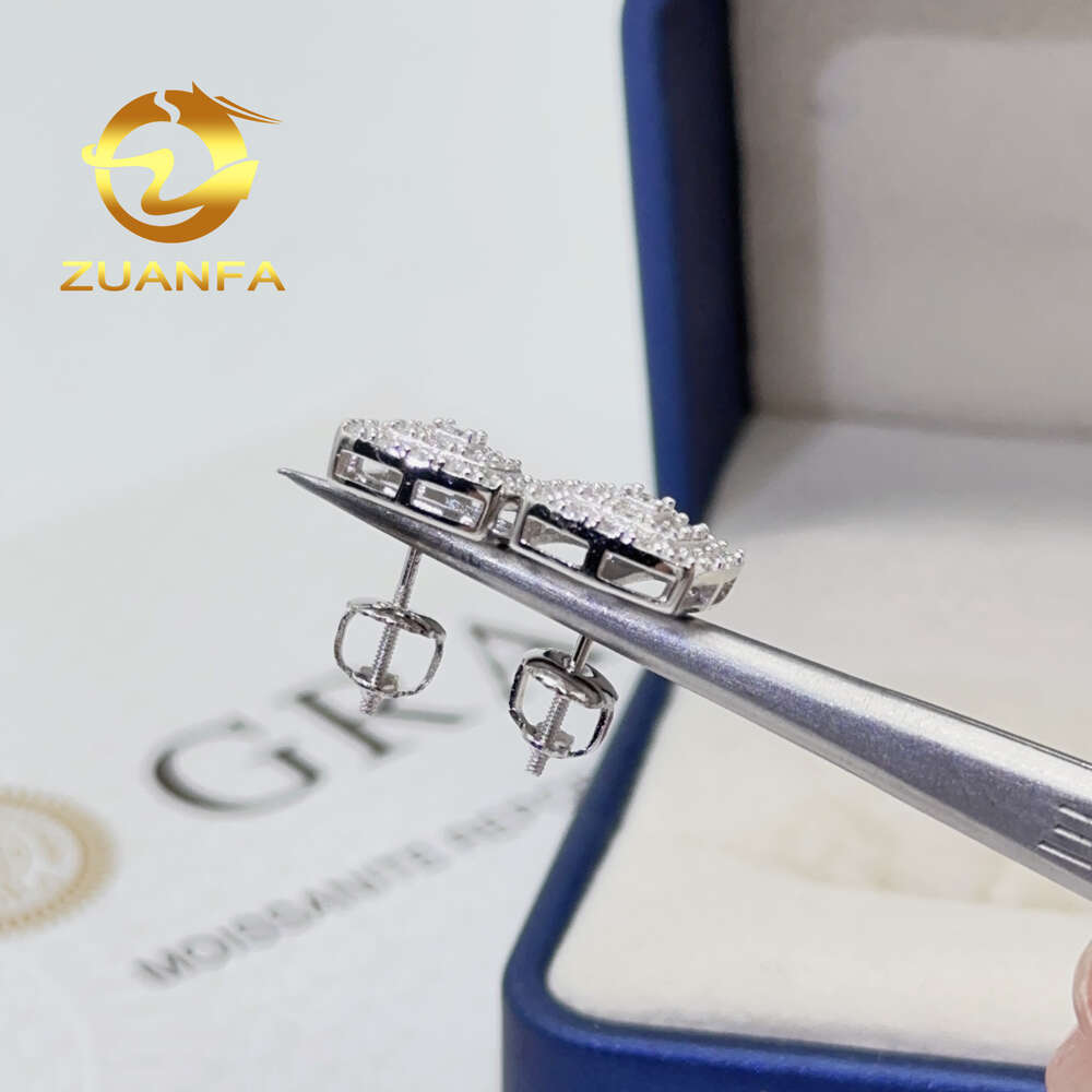 Hiphop Earrings Pass Diamond Tester 925 Sterling Silver Gold Plated Classic Moissanite Screw Back