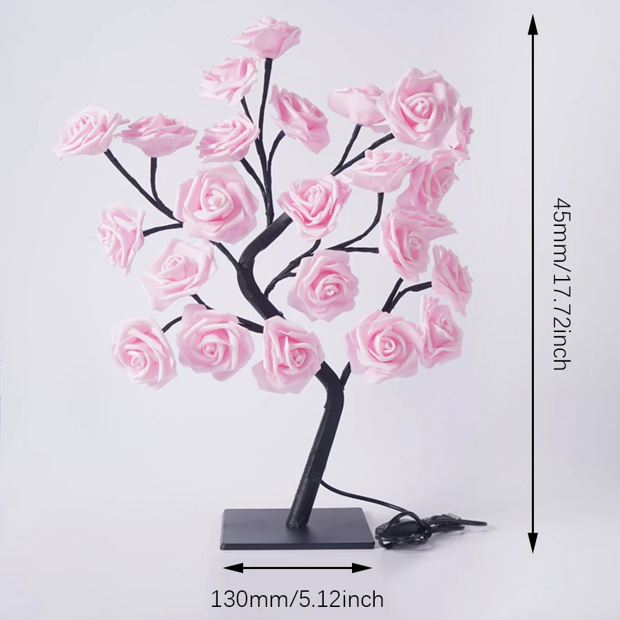 24 LED Rose Tree Lights USB Plug Table Lamp Fairy Flower Night Light For Home Party Christmas Wedding Bedroom Decoration Gift D3.0