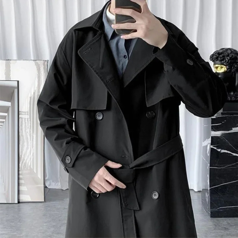 Men's Trench Coats BROWON Korean Fashion Trench Coat Men Jacket Spring and Autumn X-Long Over Knee Men Coat Loose Casual Windbreaker Jackets Male