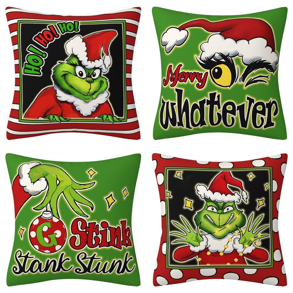 Christmas Pillow Cases Cartoon Grinch Theme Printed Decorative Cushion Cover Pillowcase for Home Sofa Car Decoration 16 Styles