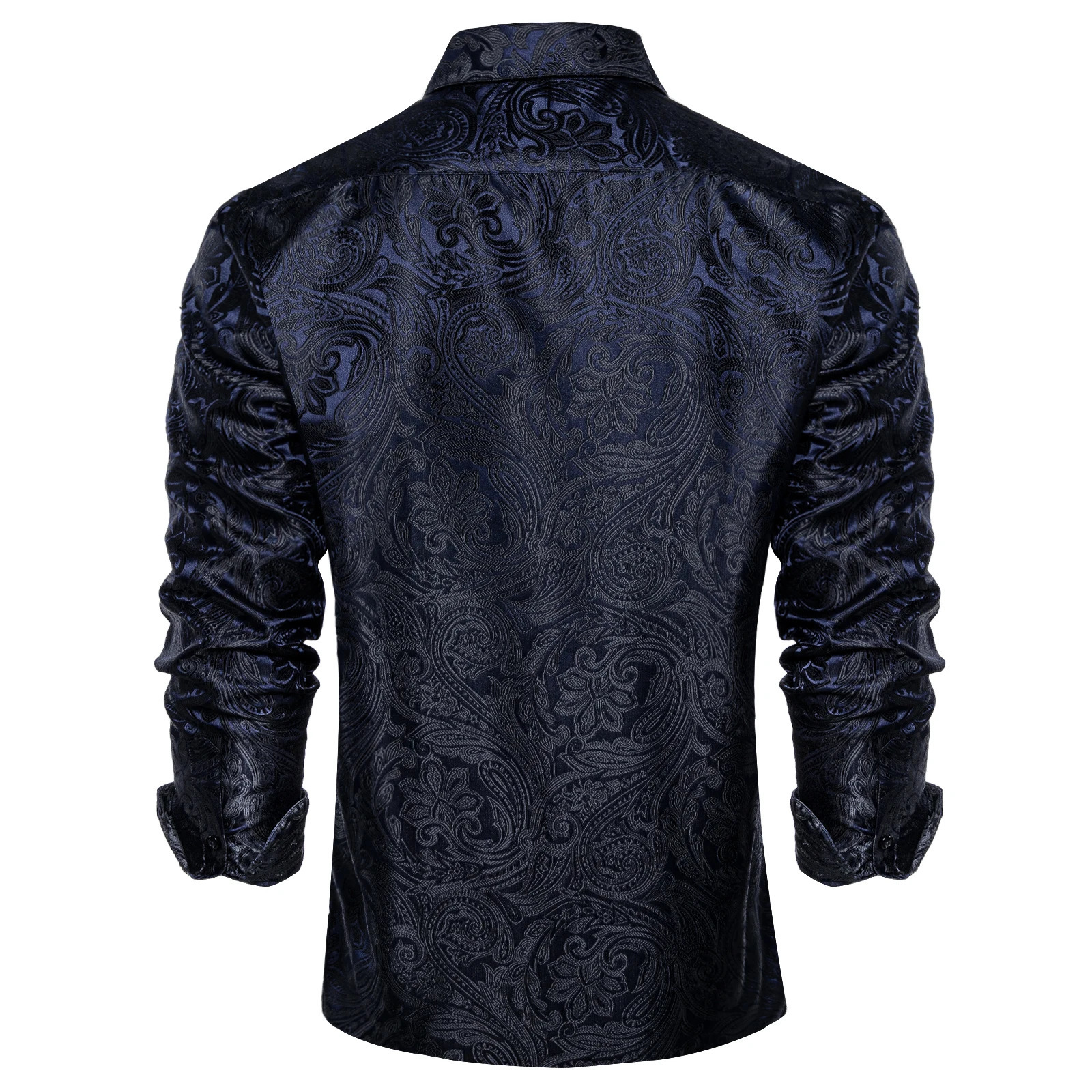 Men's Casual Shirts Blue Black Paisley Silk Shirts for Men Long Sleeve Wedding Party Prom Tuxedo Dress Shirt Casual Clothing 231205