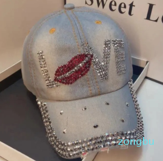 Ball Caps Women's Hats Rhinestone Baseball Cap Outdoor Sports Snapback For Women Denim Lipstick Pattern Hat