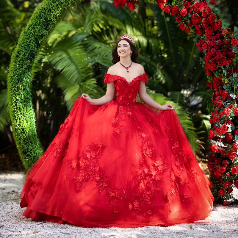 Red Shiny V-Neck Off the Shoulder Ball Gowns Quinceanera Dresses Beaded Applique Lace wer With Cape Vestidos De 15 Anos