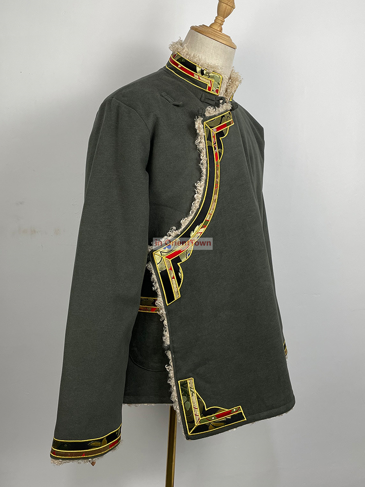 Nepal Bhutan Trend Clothing Men's Embroidered Plush Cotton Jacket Winter Tibet Stage Performance Overcoat Tibetan Ethnic Coat