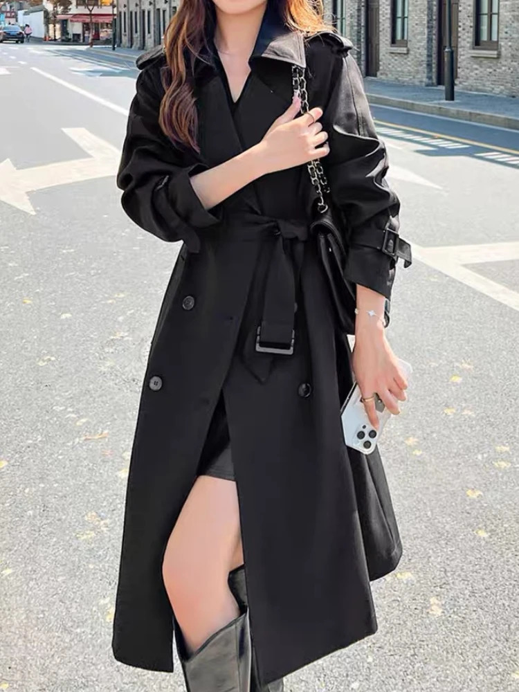Women's Trench Coats Korean Fashion Trench Coat for Women Casual Long Coat Spring Autumn Elegant Windbreaker Outerwear Long Sleeve Female Jacket 