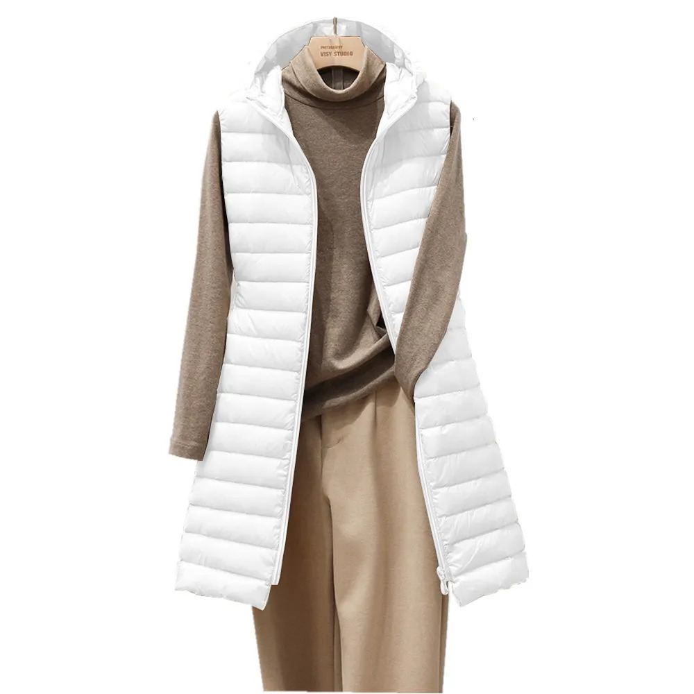 Women's Vests female autumn and winter medium long hooded light down padded jacket waistcoat cotton vest 231204