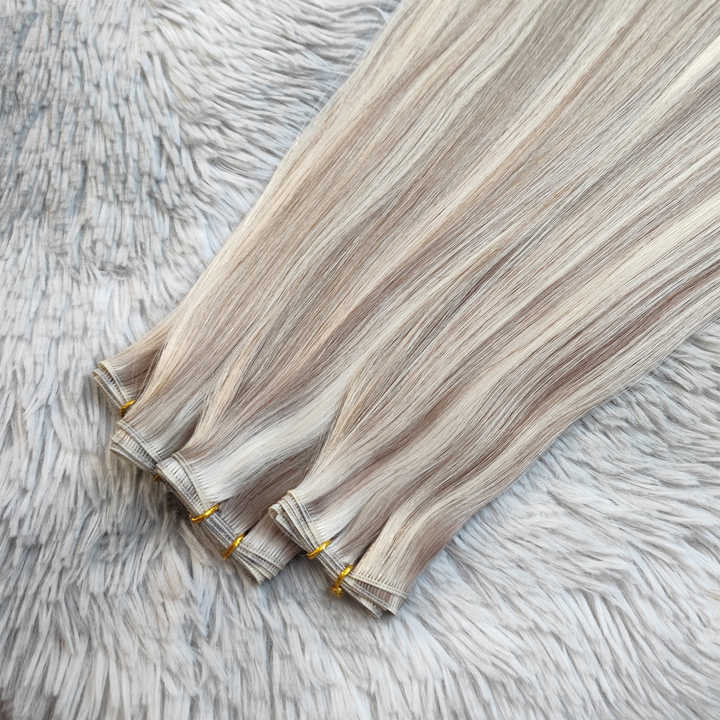 Highlights Mini Weft Russian Virgin Human Hair Extensions Top Quality Invisible Genius Weft 100g