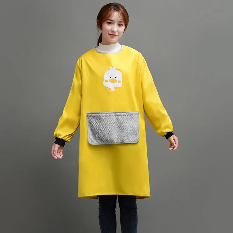 Aprons Korean Version Of Apron Wholesale Long Sleeve Home Kitchen Waterproof And Oil-proof Women's Cooking Pvc Cover Clothing 231204