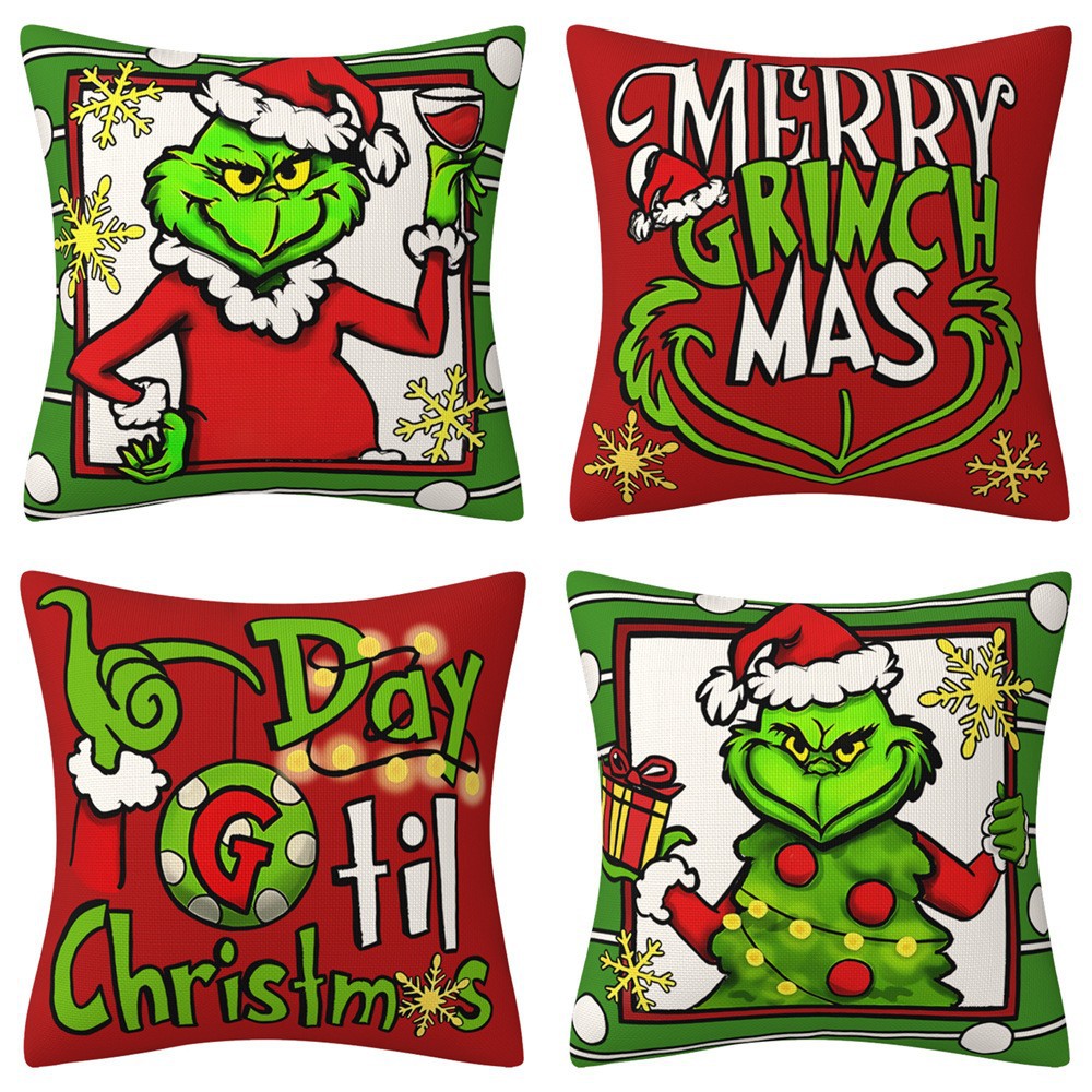 Christmas Pillow Cases Cartoon Grinch Theme Printed Decorative Cushion Cover Pillowcase for Home Sofa Car Decoration 16 Styles