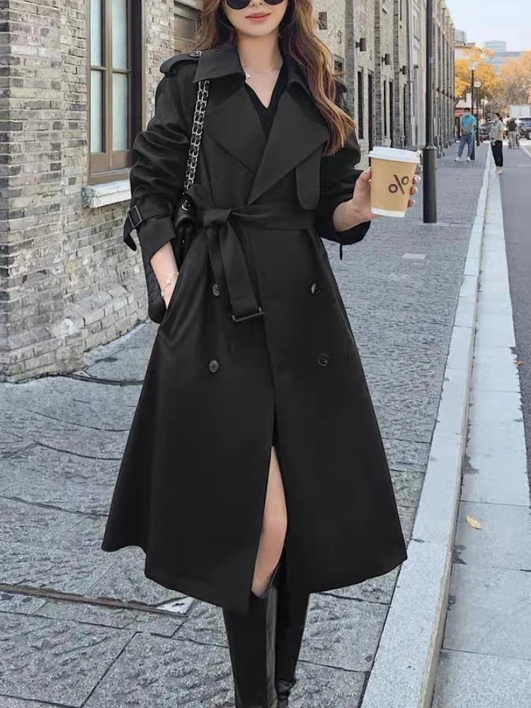Women's Trench Coats Korean Fashion Trench Coat for Women Casual Long Coat Spring Autumn Elegant Windbreaker Outerwear Long Sleeve Female Jacket 