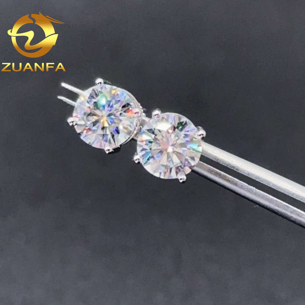 Hot Sale Custom 4 Prong 2ct Round Cut 10k 14k 18k Solid Gold Earrings d Vvs Moissanite Ice Out Studs