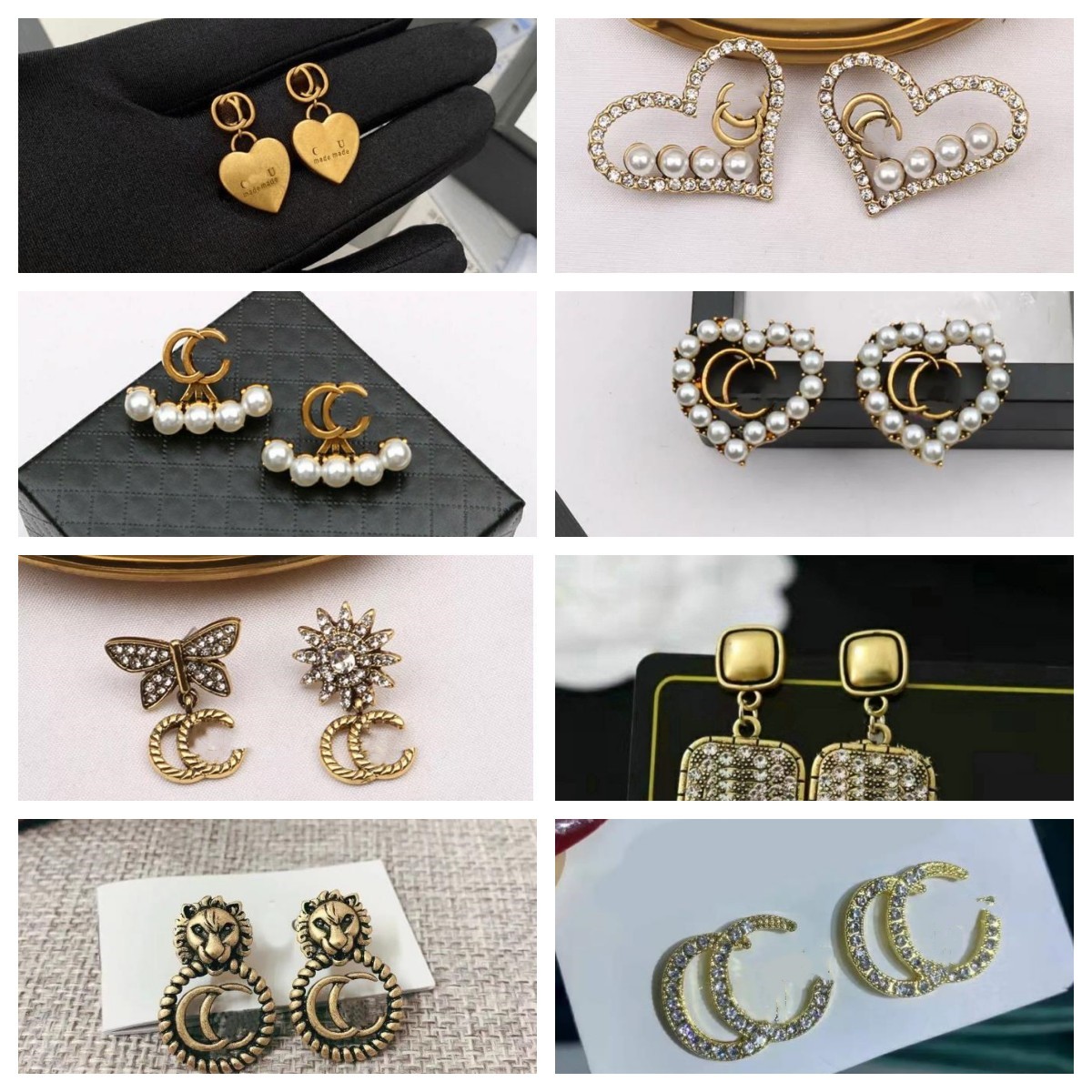 Classic Gold Plated Brand Designers Letters Stud Clip Chain Geometric Famous Women Heart Crystal Rhie Pearl Earring Wedding Party Jewerlry