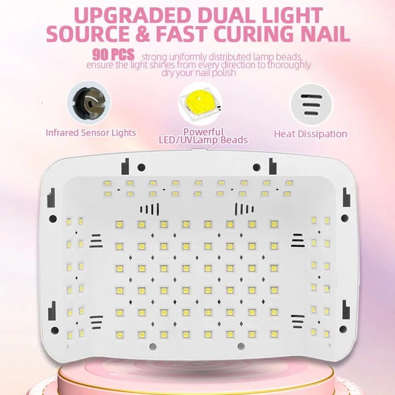 Nail Dryers 380W Dryer Lamp For Machine With Hand Pillow Wear 90LEDS UV for Curing All Gel Polish Auto Sensor Tools 231204