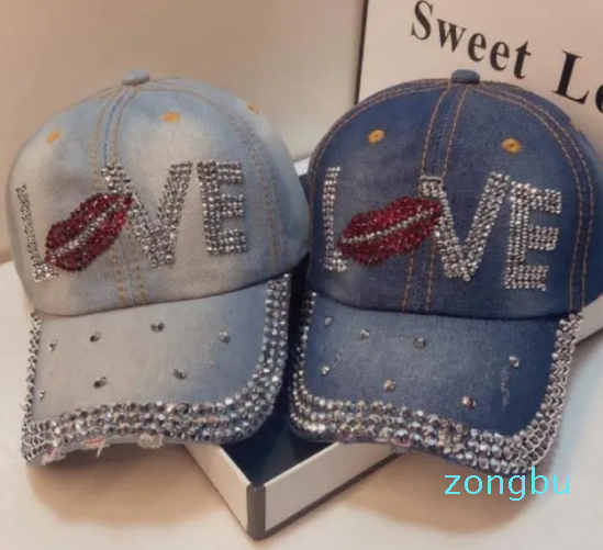 Ball Caps Women's Hats Rhinestone Baseball Cap Outdoor Sports Snapback For Women Denim Lipstick Pattern Hat