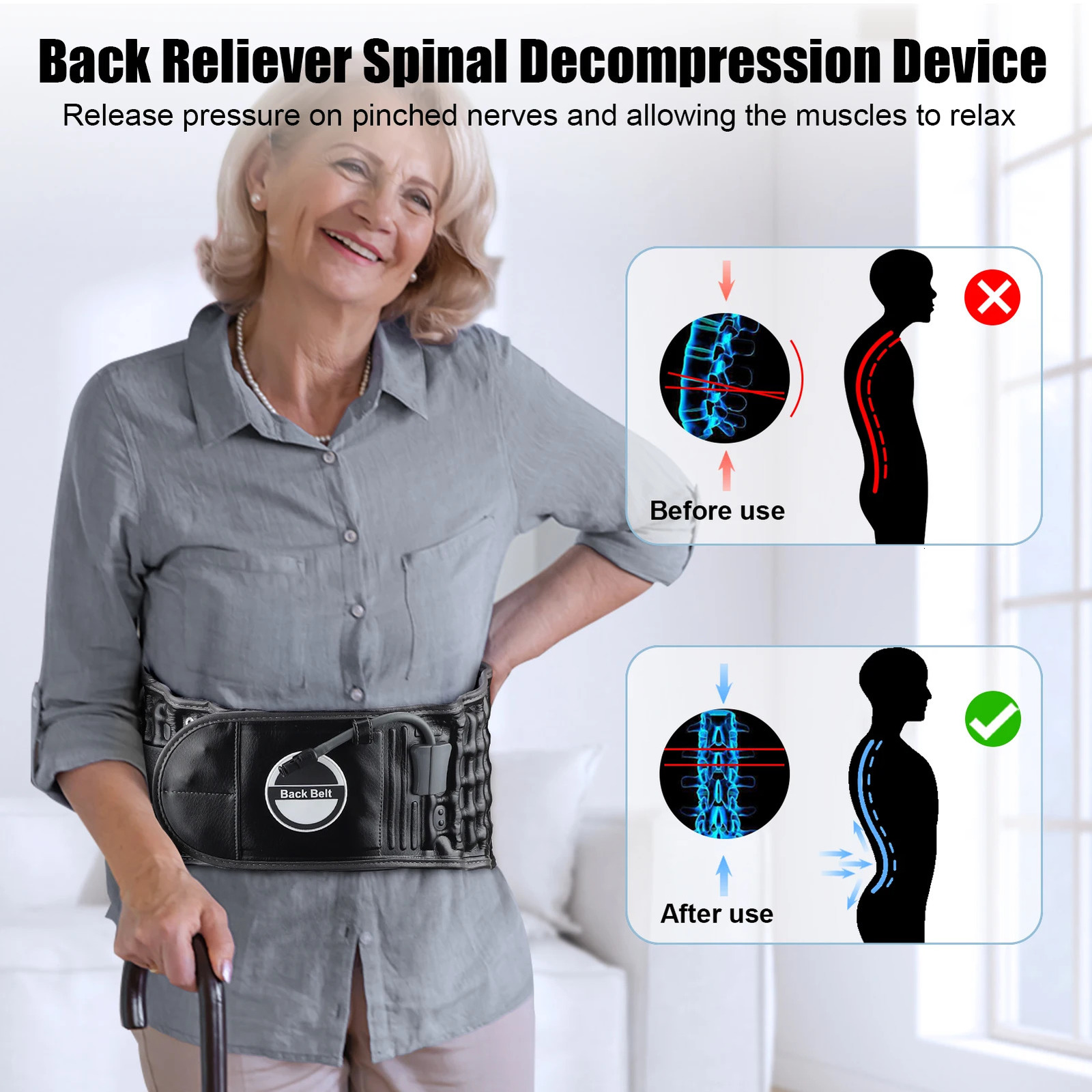 Back Massager Air Decompression Back Belt Physiotherapy Inflate Waist Lumbar Traction Brace Spine Posture Corrector Back Pain Relief Support 231204