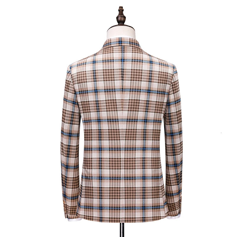 Men's Suits Fashion Men Double Breasted Plaid Suit Coat Pants 2 Pcs Set / Male Slim Fit Business Wedding Blazers Jacket Trousers 231205