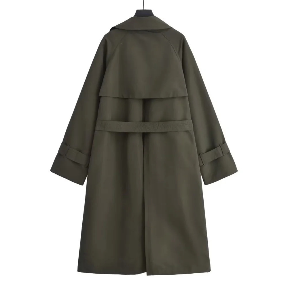 Women's Trench Coats Zach Ailsa Autumn/Winter Women's Casual Polo Neck Long Sleeve Strap Decoration Loose Long Trench Coat 231204
