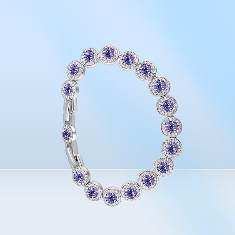 Fashion Real Round Crystal From Austria Silver Color Zircon Bracelets Bangle For Women Wedding Jewelry Accessories Gift