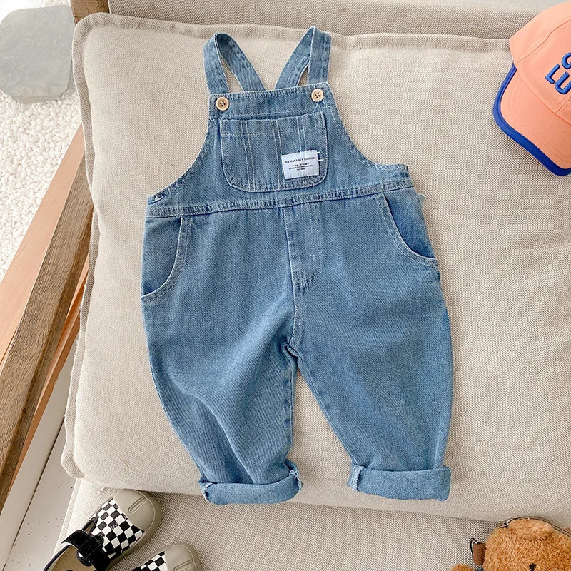 Overalls Autumn Children Denim Jumpsuit 1-7Years Toddler Kid Boy Girl Pocket Loose Suspender Long Pant Jeans Fashion Overalls Clothes 231204