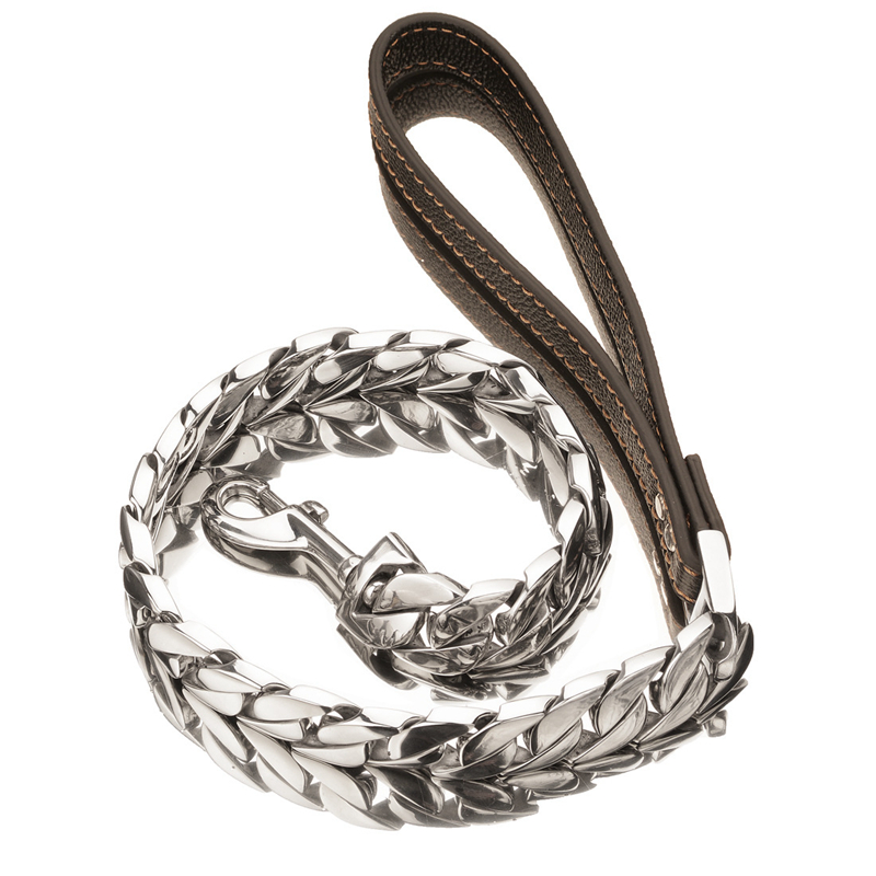 free shipping Dog Leashes Metal Chew Proof 14/19/32MM Heavy Duty Pet Leash Chain with Leather Padded Handle for Large Medium Small Dogs(Total Length o