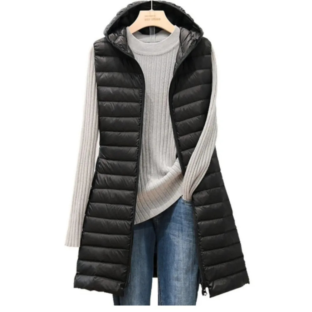 Women's Vests female autumn and winter medium long hooded light down padded jacket waistcoat cotton vest 231204