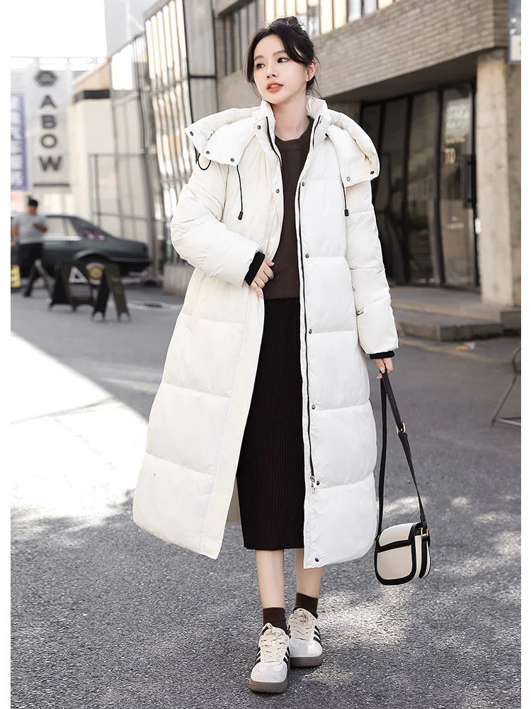 Women's Vests White Long Cotton Coat Winter Fashion Thick Warmth Hooded Parka Korean Loose Anti Cold -30 Trench High Quality Clothing 231204