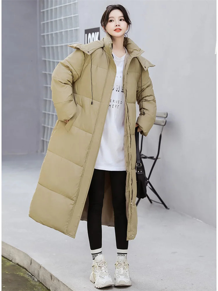 Women's Vests White Long Cotton Coat Winter Fashion Thick Warmth Hooded Parka Korean Loose Anti Cold -30 Trench High Quality Clothing 231204