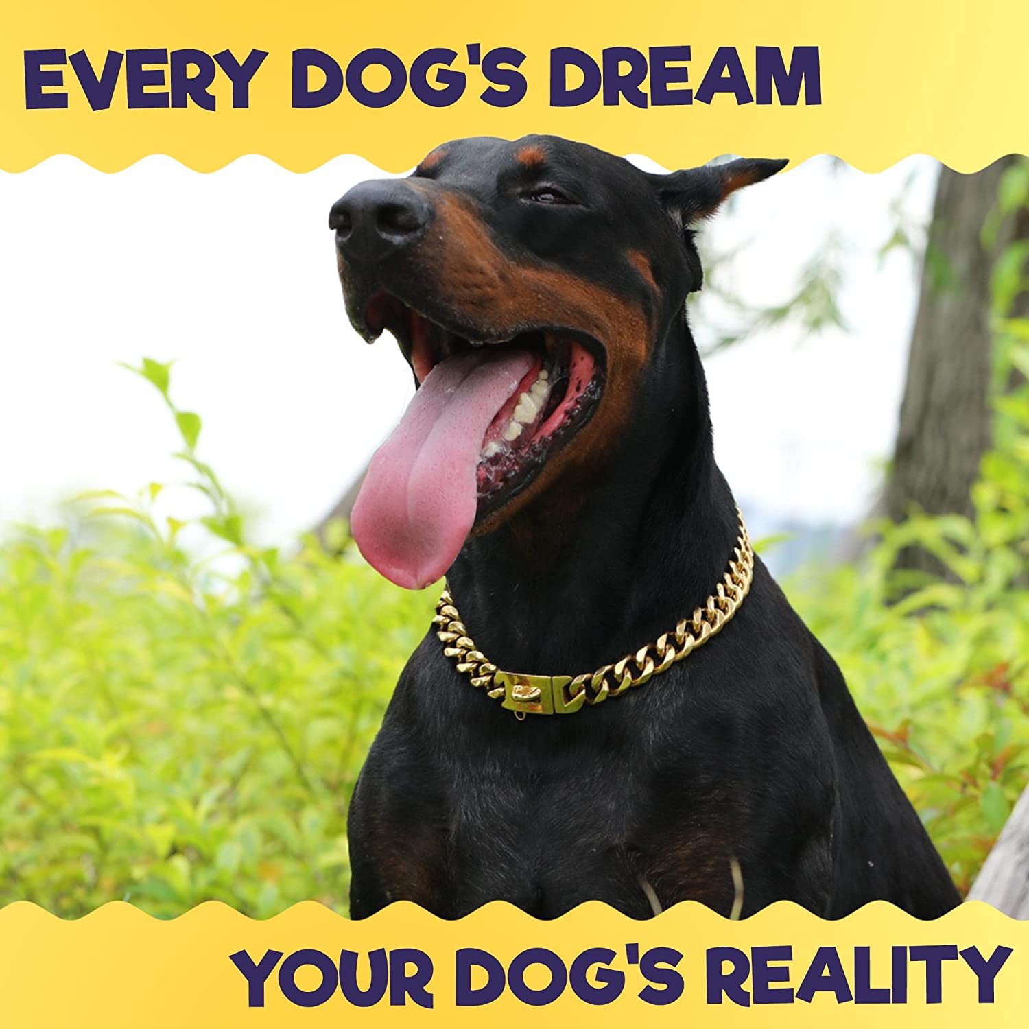free shipping Gold Chain Collars 13mm/15mm/19mm Golds Cuban Link Dog Chains Heavy Duty Pet Collar with Metal Buckle for Small Medium-Large Dogs 14in B